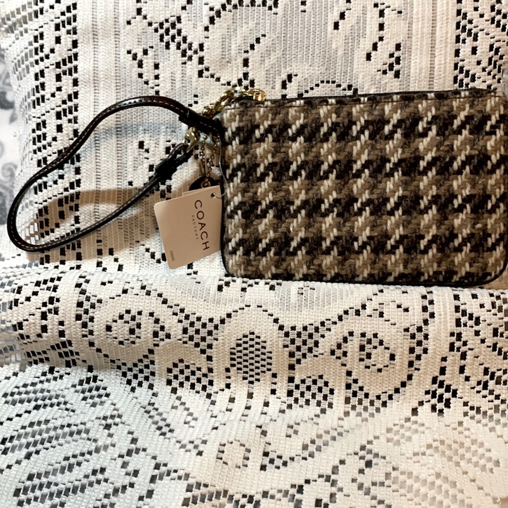 Coach Tweed Houndstooth Wool Wristlet